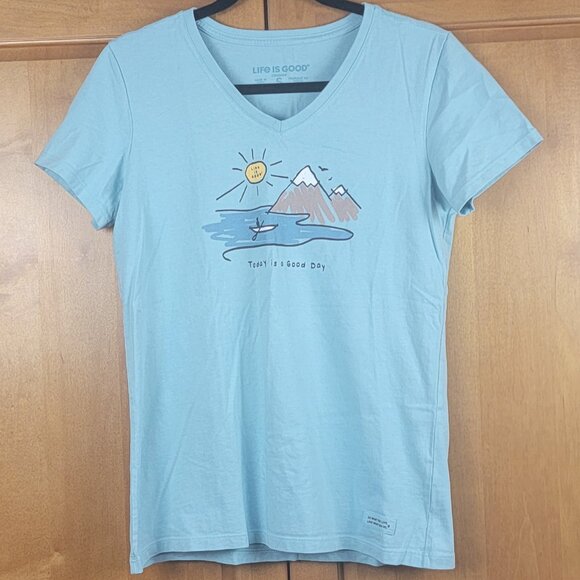 Life is Good Light Blue Short Sleeve V-Neck Today is a Good Day Crusher Tee - S - Picture 1 of 7